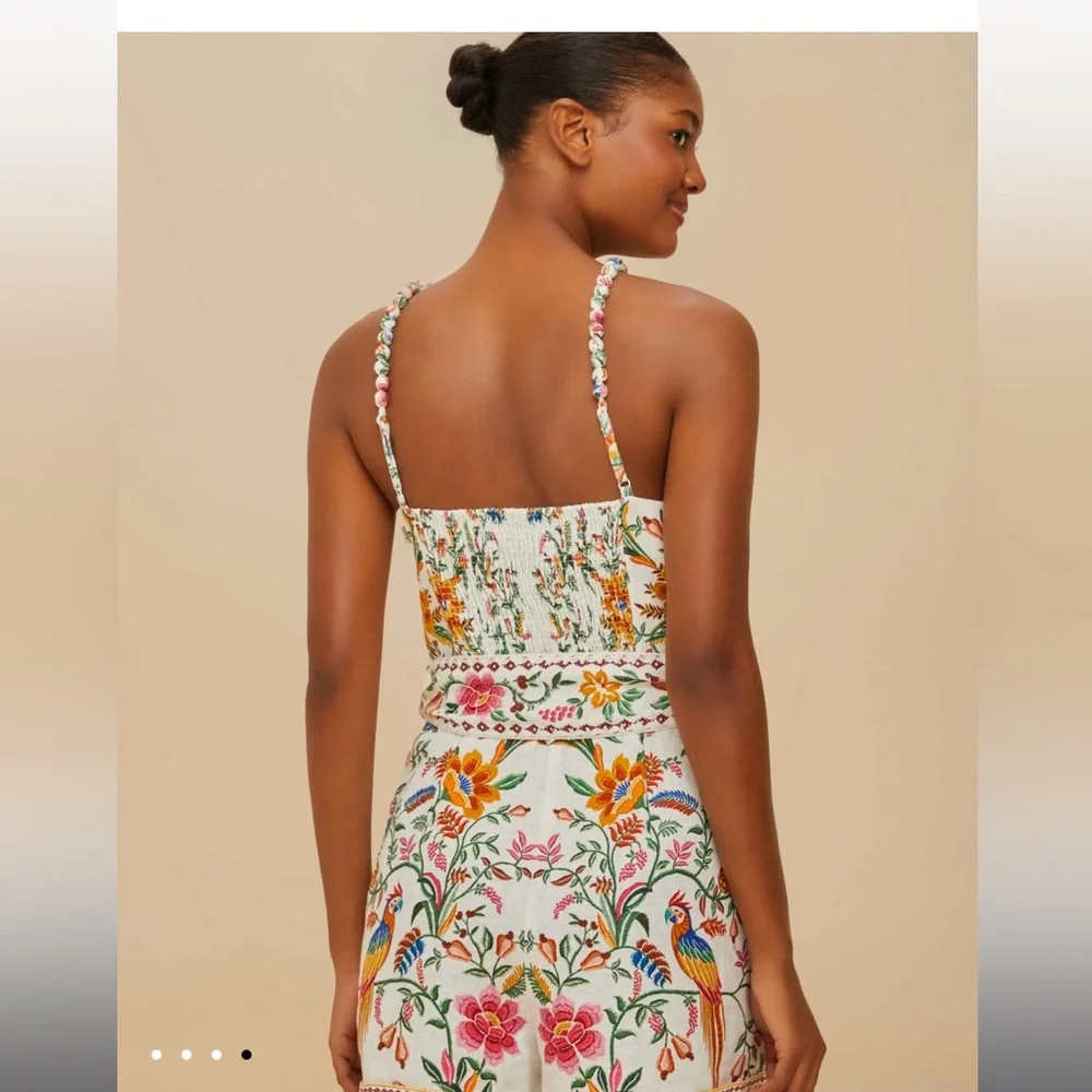 NWT FARM Rio Off-White Delicate Forest Euroflax™ Premium Linen Romper Size Small - Picture 2 of 7